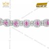 Lắc tay vàng trắng Au750 đính kim cương và sapphire hồng
