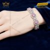 Lắc tay vàng trắng Au750 đính kim cương và sapphire hồng