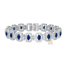 Lắc tay vàng trắng Au750 đính kim cương và sapphire xanh dương