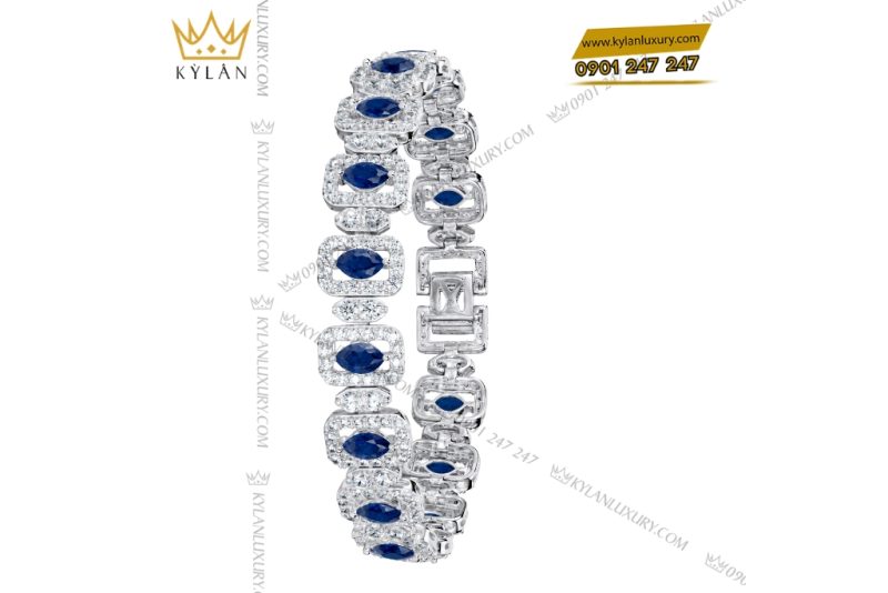 Lắc tay vàng trắng Au750 đính kim cương và sapphire xanh dương