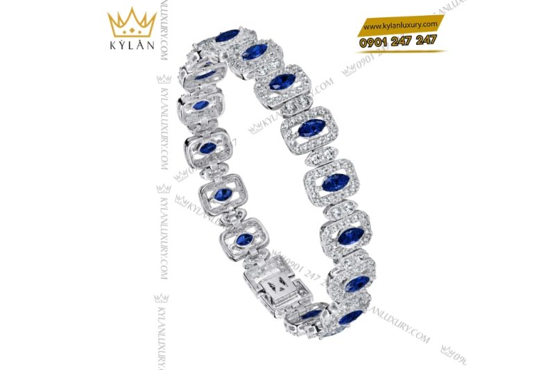 Lắc tay vàng trắng Au750 đính kim cương và sapphire xanh dương