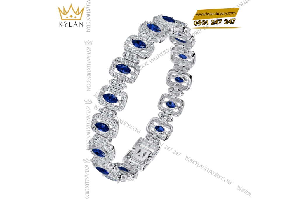Kỳ Lân Luxury Lac tay vang trang Au750 dinh kim cuong va sapphire xanh duong 5 1 Lắc tay vàng trắng Au750 đính kim cương và sapphire xanh dương