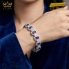 Lắc tay vàng trắng Au750 đính kim cương và sapphire xanh dương