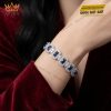 Lắc tay vàng trắng Au750 đính kim cương và sapphire xanh dương