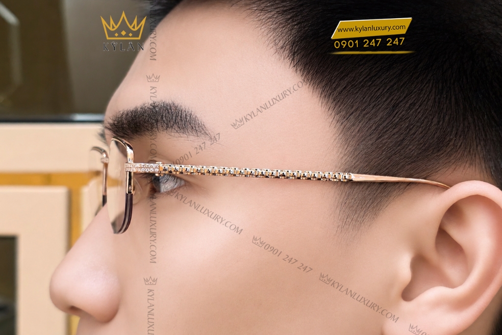 Kỳ Lân Luxury Mat kinh vang Au750 dinh kim cuong 10 Mắt kính vàng Au750 đính kim cương