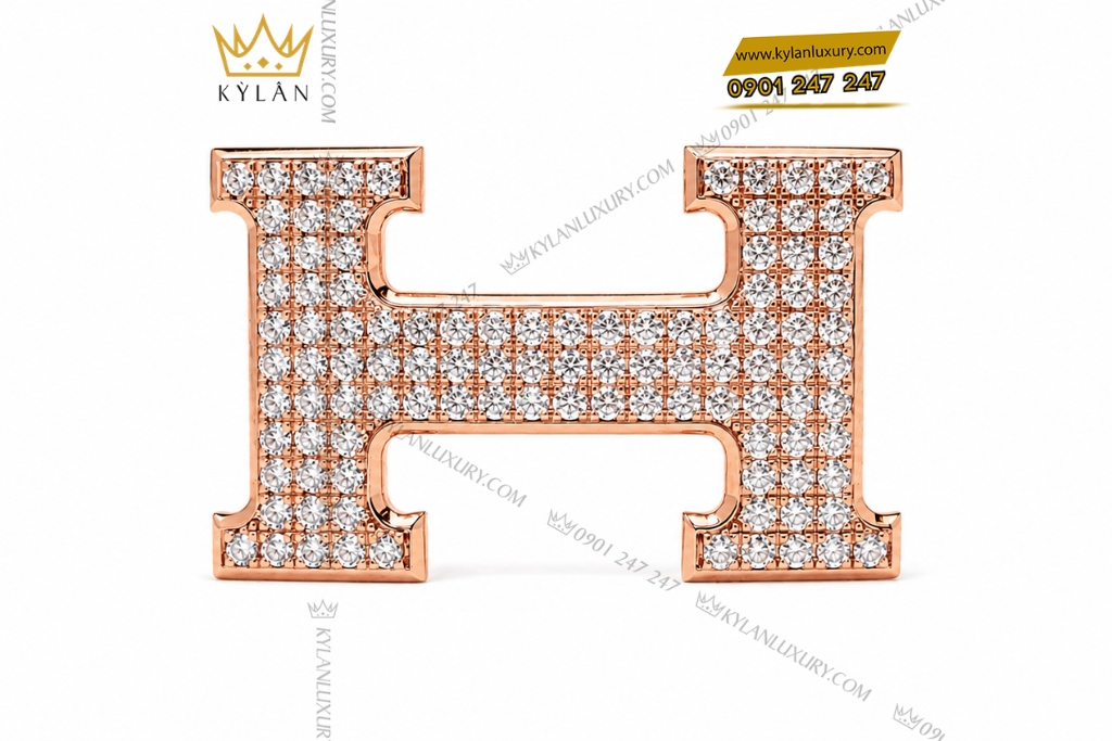 Kỳ Lân Luxury Mat that lung chu H vang hong dinh full kim cuong 2 Mặt thắt lưng chữ H vàng hồng đính full kim cương