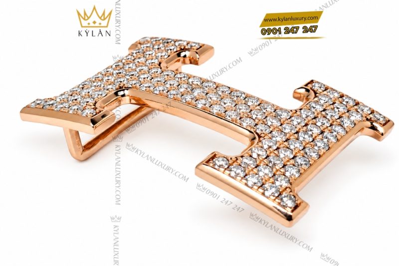 Mặt thắt lưng chữ H vàng hồng đính full kim cương