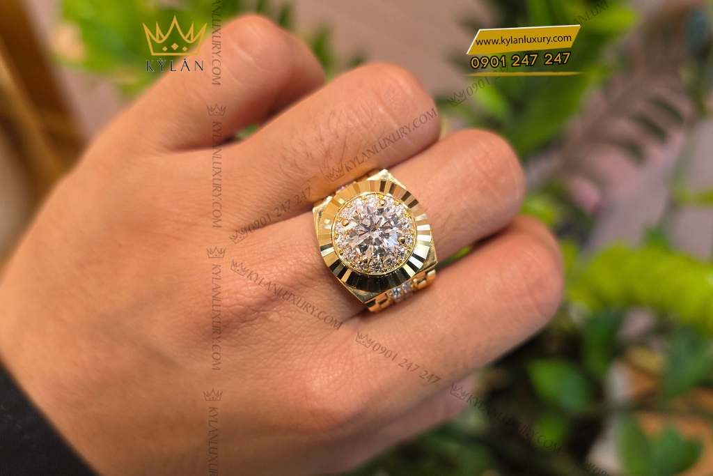 Nhẫn Rolex vàng vàngAu750 đính viên chủ 8ly1