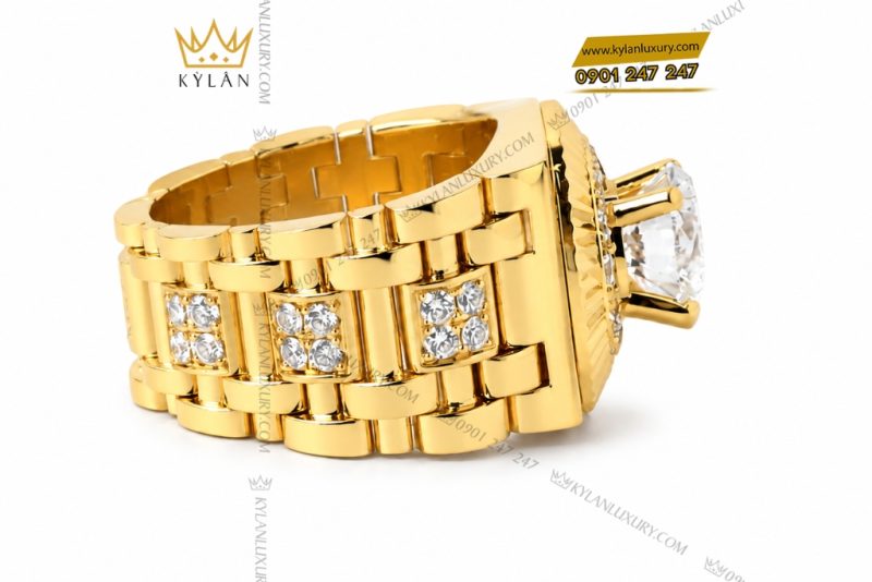 Nhẫn Rolex vàng vàng Au750 đính viên chủ 8ly1