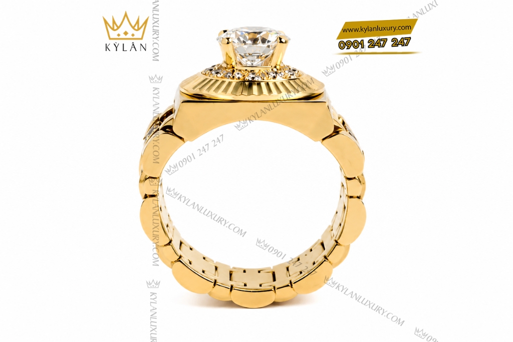 Nhẫn Rolex vàng vàngAu750 đính viên chủ 8ly1