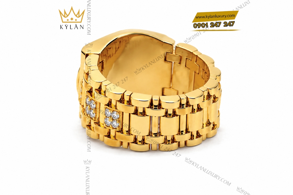 Kỳ Lân Luxury Nhan Rolex vang vangAu750 dinh vien chu 8ly1 6 Nhẫn Rolex vàng vàng Au750 đính viên chủ 8ly1