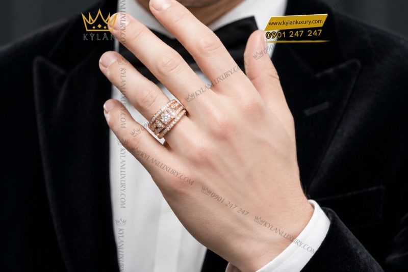 Nhẫn nam vàng hồng Au750 đính kim cương