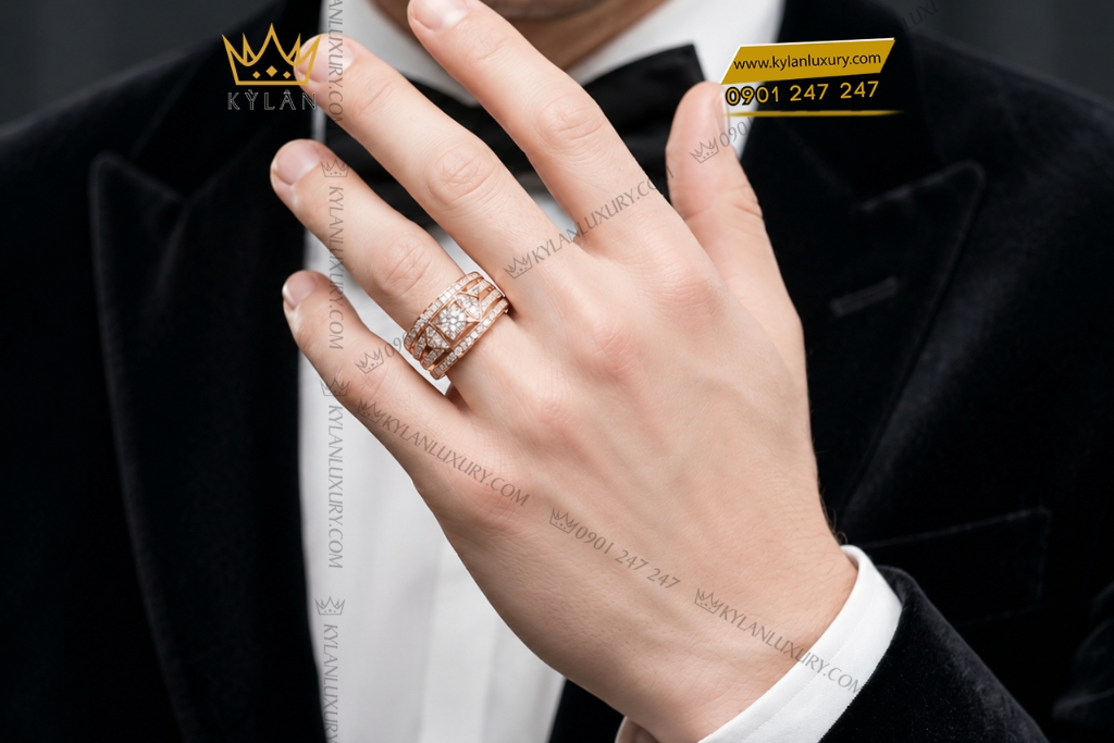 Kỳ Lân Luxury Nhan nam vang hong Au750 dinh kim cuong 10 3 Nhẫn nam vàng hồng Au750 đính kim cương
