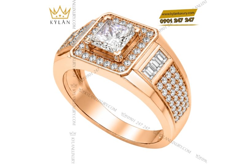 Nhẫn nam vàng hồng Au750 đính kim cương