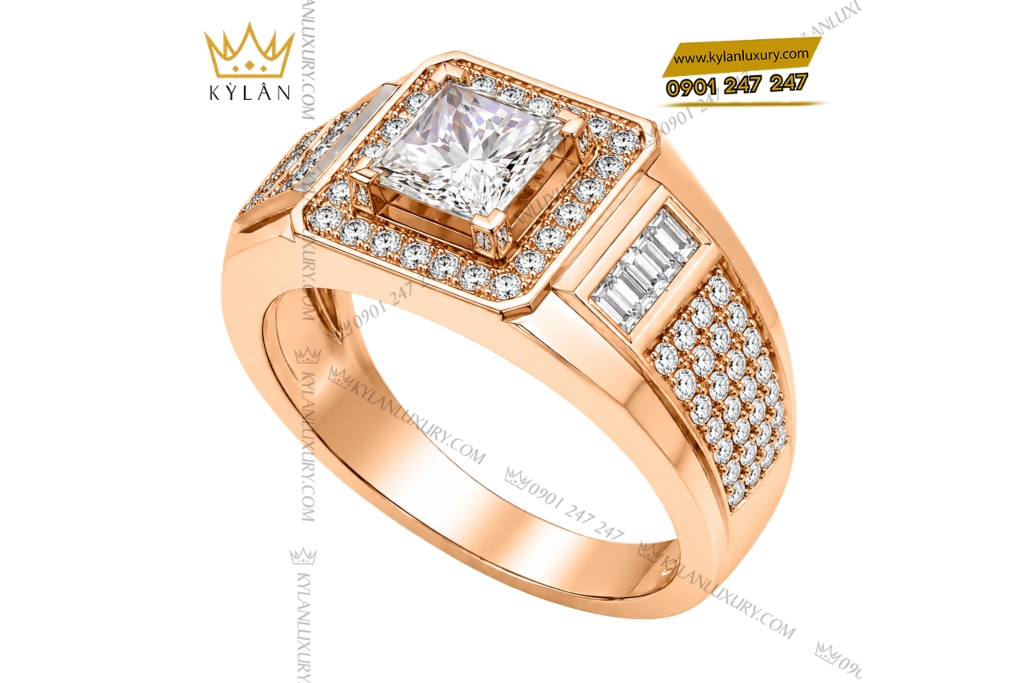 Nhẫn nam vàng hồng Au750 đính kim cương