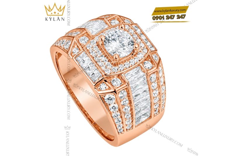 Nhẫn nam vàng hồng Au750 đính kim cương