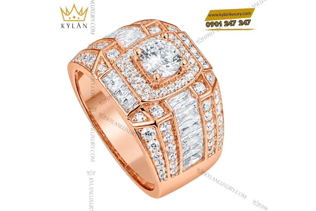 Kỳ Lân Luxury Nhan nam vang hong Au750 dinh kim cuong 12 2 Nhẫn nam vàng hồng Au750 đính kim cương