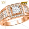 Nhẫn nam vàng hồng Au750 đính kim cương