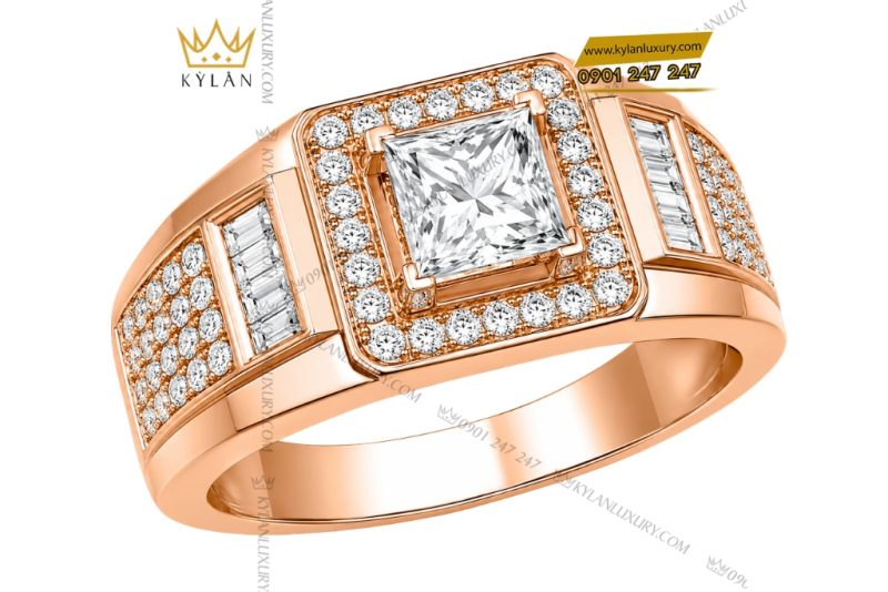 Nhẫn nam vàng hồng Au750 đính kim cương