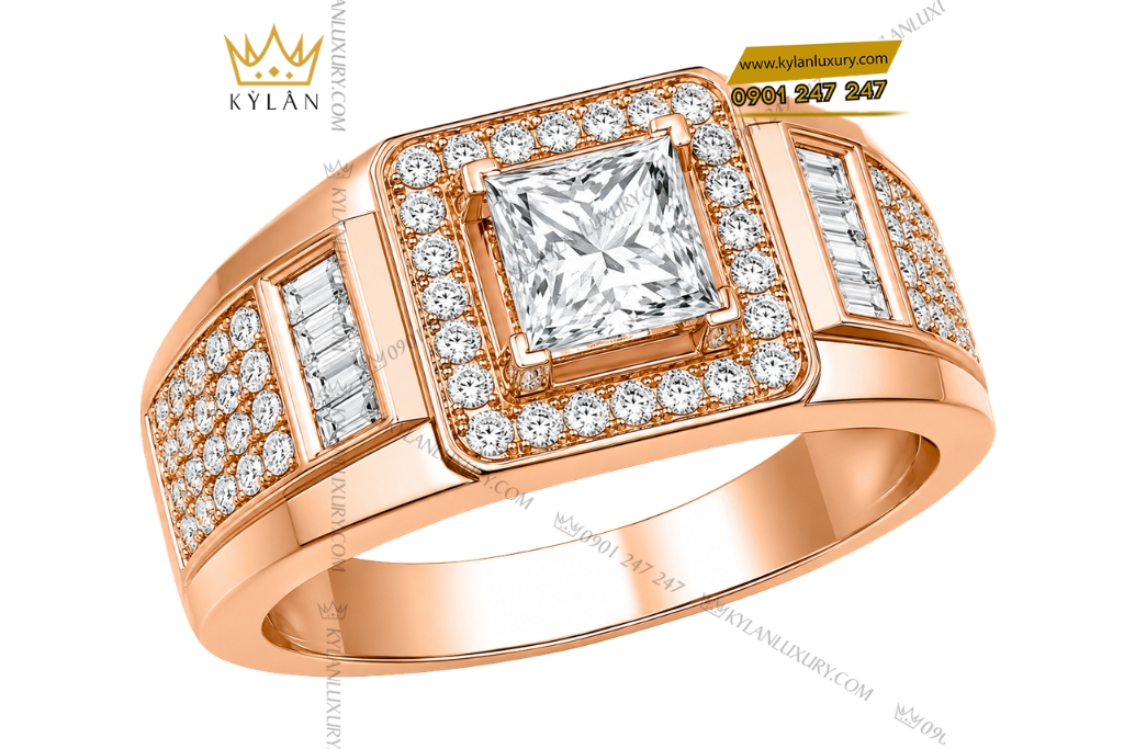 Kỳ Lân Luxury Nhan nam vang hong Au750 dinh kim cuong 13 1 Nhẫn nam vàng hồng Au750 đính kim cương