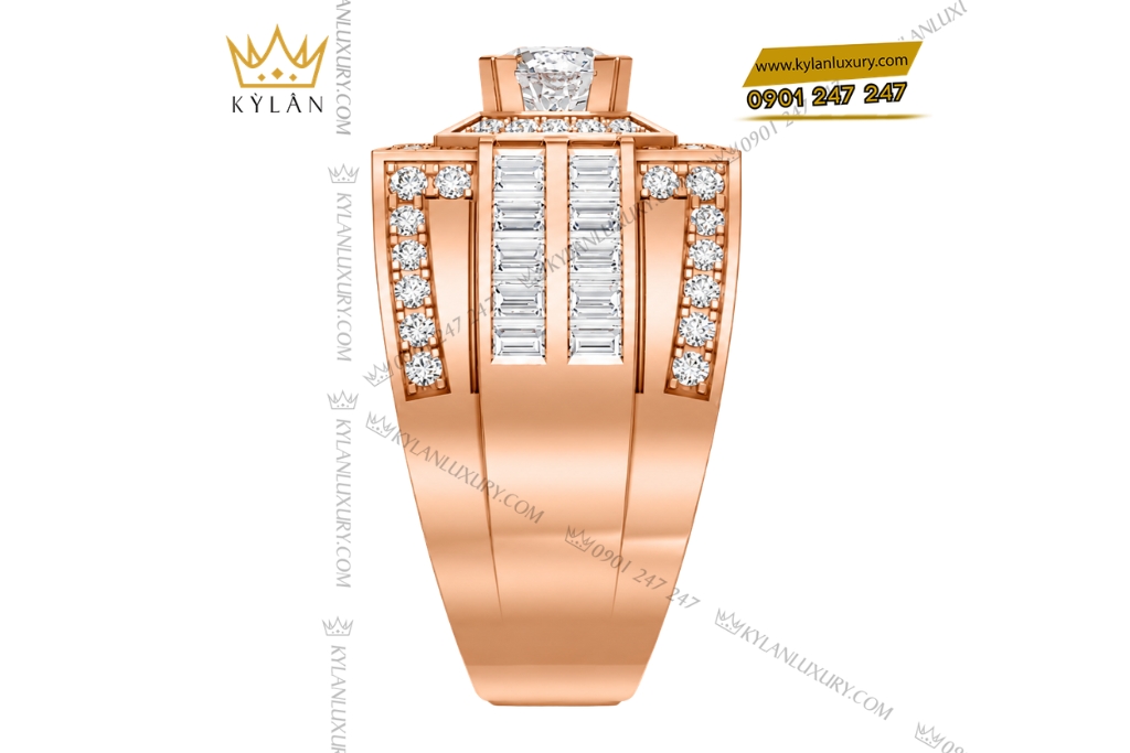 Nhẫn nam vàng hồng Au750 đính kim cương