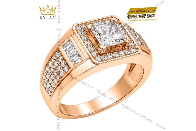 Nhẫn nam vàng hồng Au750 đính kim cương