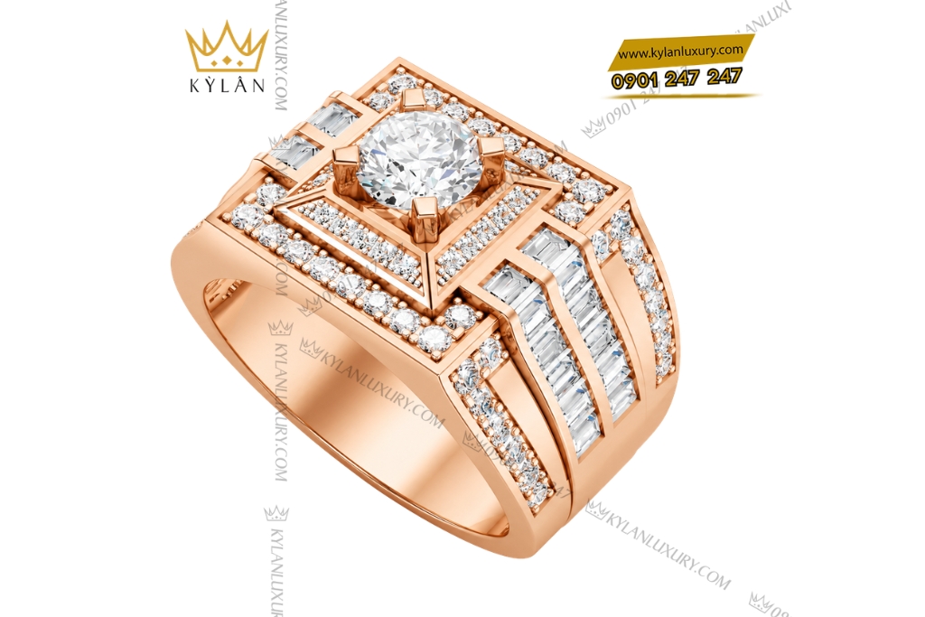 Kỳ Lân Luxury Nhan nam vang hong Au750 dinh kim cuong 14 Nhẫn nam vàng hồng Au750 đính kim cương