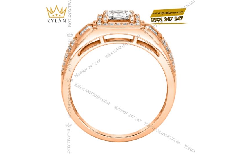 Nhẫn nam vàng hồng Au750 đính kim cương