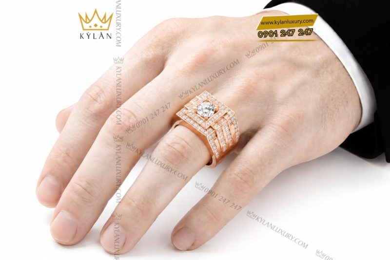Nhẫn nam vàng hồng Au750 đính kim cương