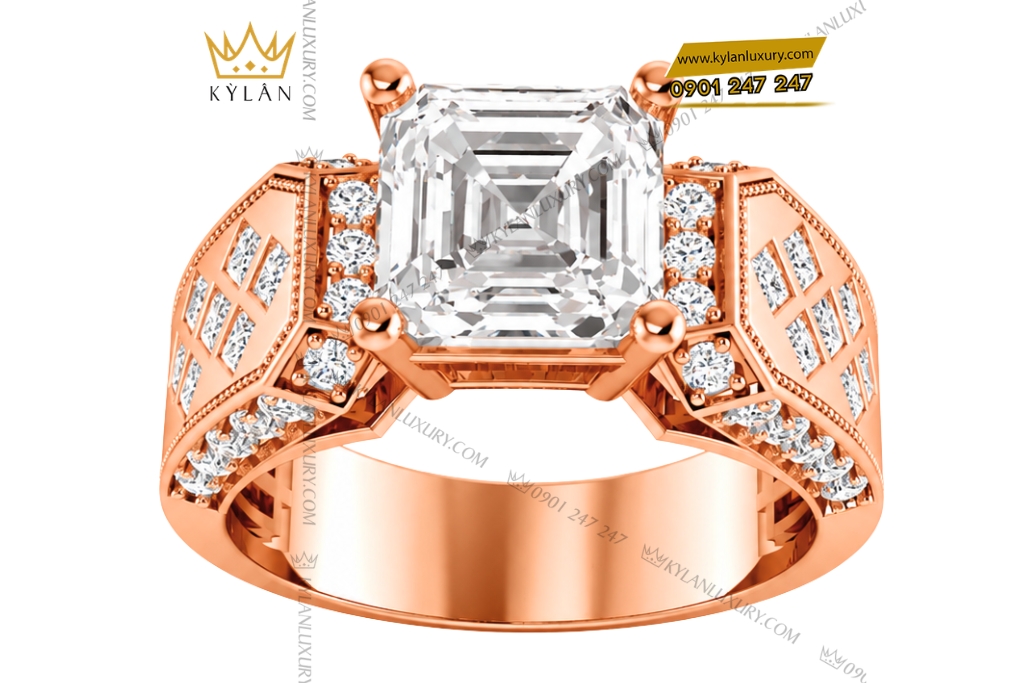 Nhẫn nam vàng hồng Au750 đính kim cương