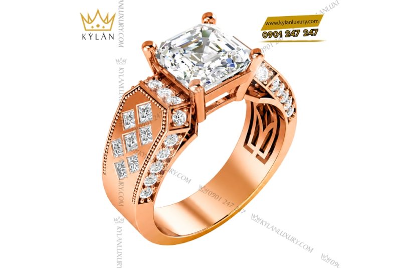 Nhẫn nam vàng hồng Au750 đính kim cương