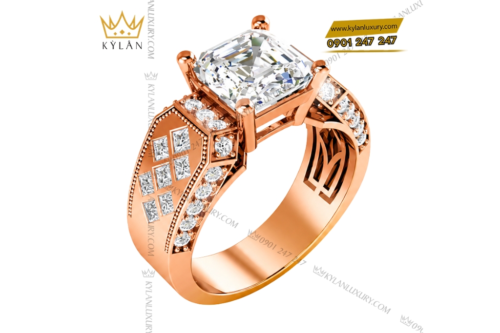 Nhẫn nam vàng hồng Au750 đính kim cương