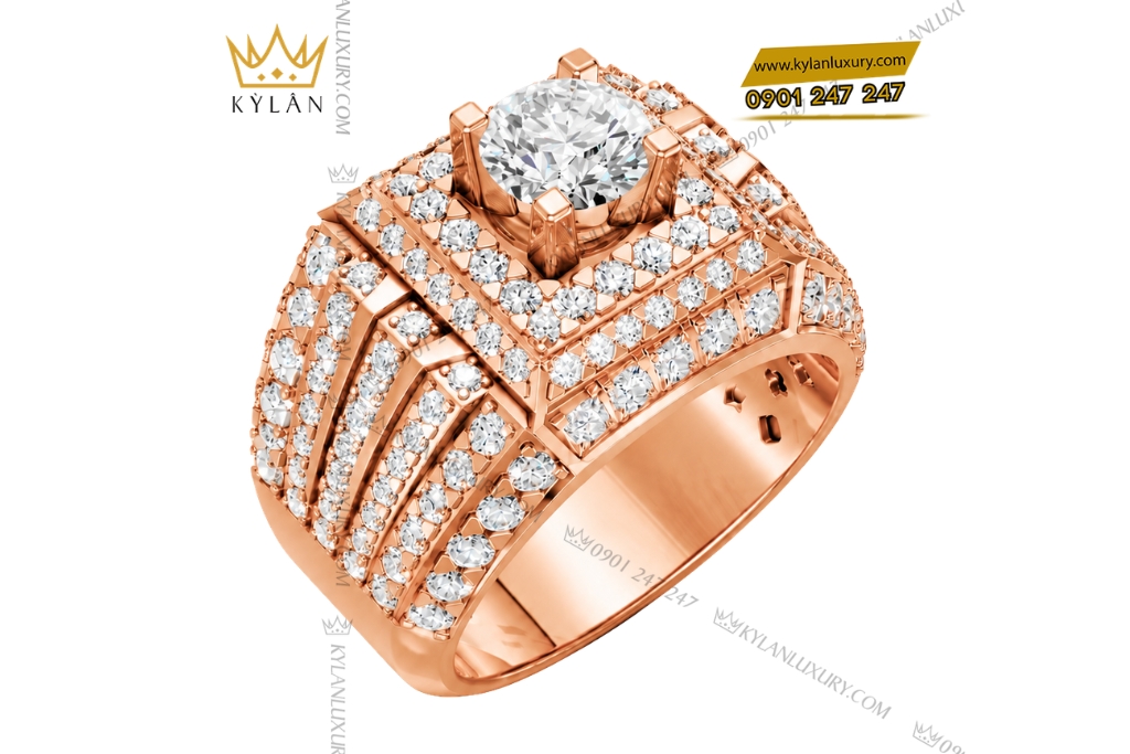 Nhẫn nam vàng hồng Au750 đính kim cương