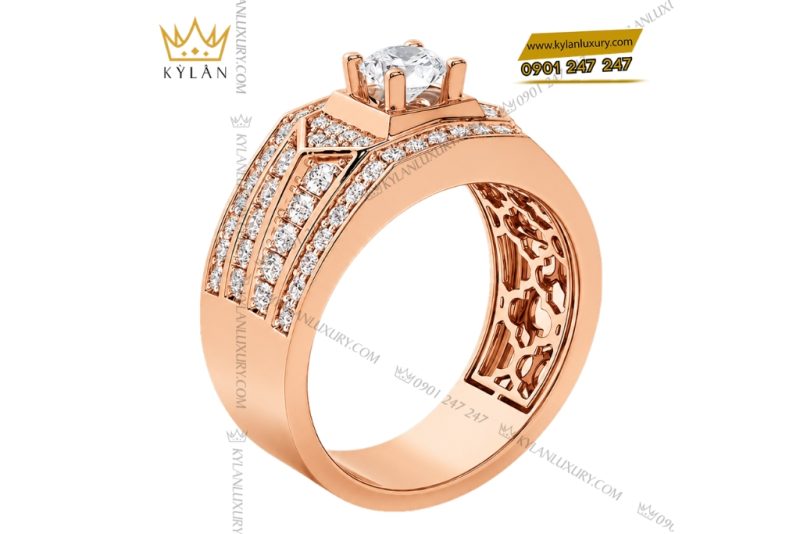 Nhẫn nam vàng hồng Au750 đính kim cương