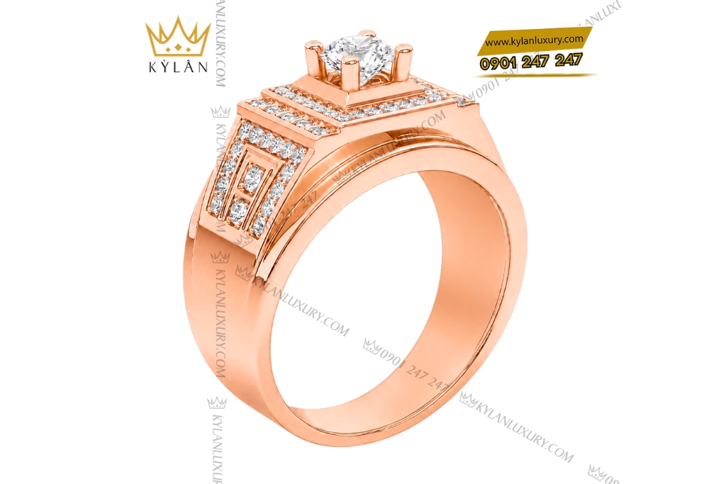 Kỳ Lân Luxury Nhan nam vang hong Au750 dinh kim cuong 3 Nhẫn nam vàng hồng Au750 đính kim cương
