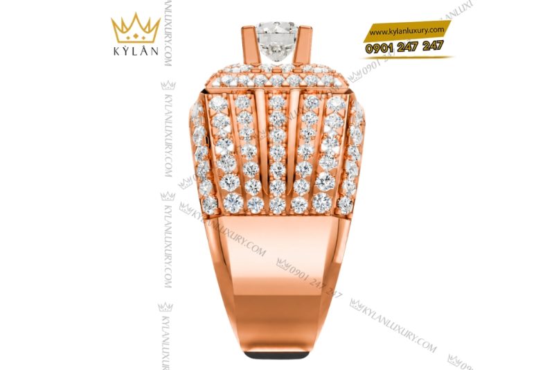 Nhẫn nam vàng hồng Au750 đính kim cương
