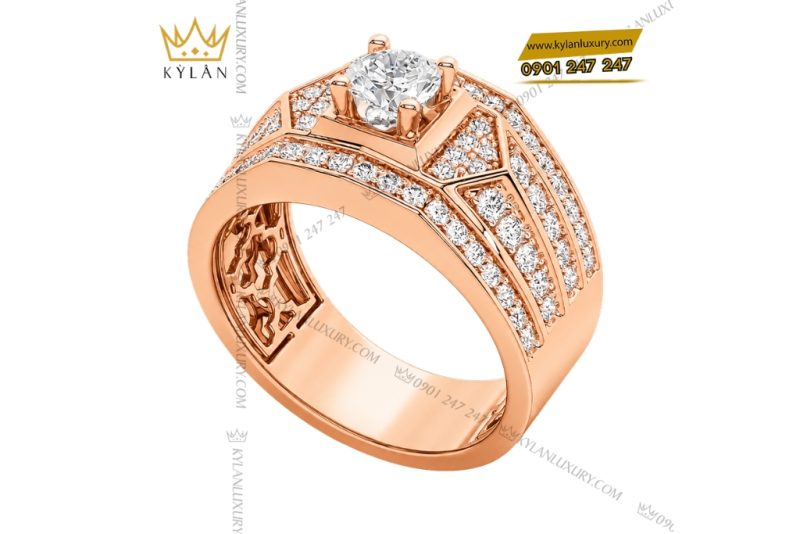 Nhẫn nam vàng hồng Au750 đính kim cương