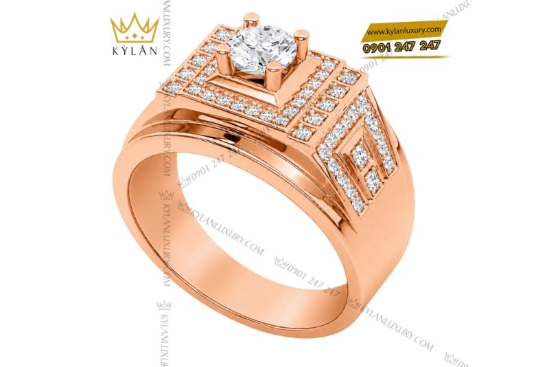 Nhẫn nam vàng hồng Au750 đính kim cương