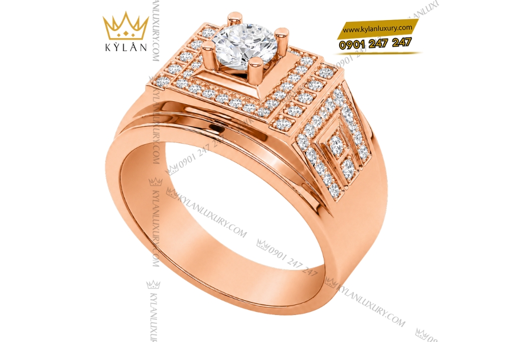 Nhẫn nam vàng hồng Au750 đính kim cương