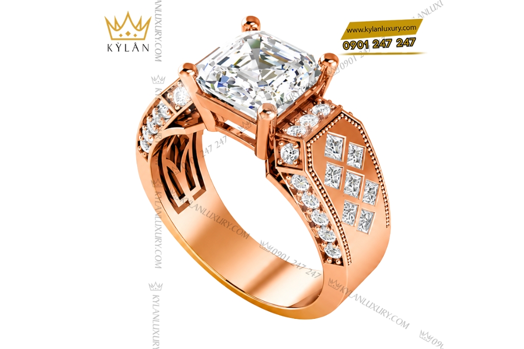 Kỳ Lân Luxury Nhan nam vang hong Au750 dinh kim cuong 5 1 Nhẫn nam vàng hồng Au750 đính kim cương