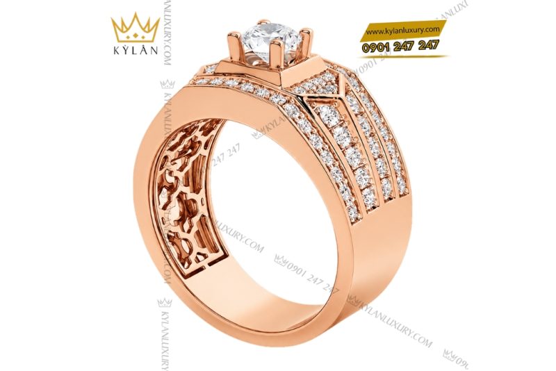 Nhẫn nam vàng hồng Au750 đính kim cương