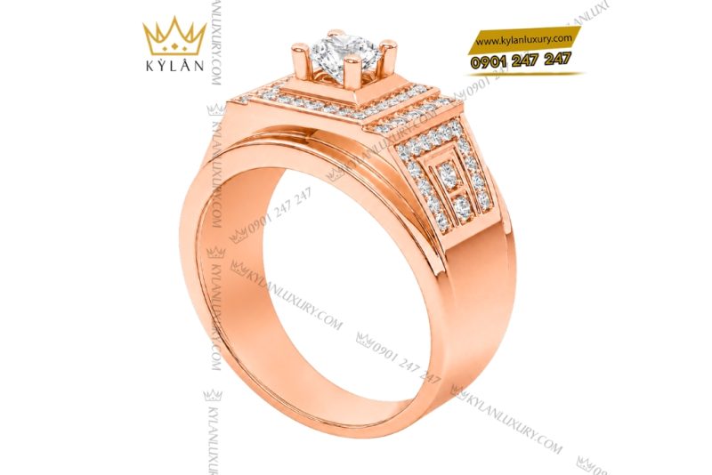 Nhẫn nam vàng hồng Au750 đính kim cương