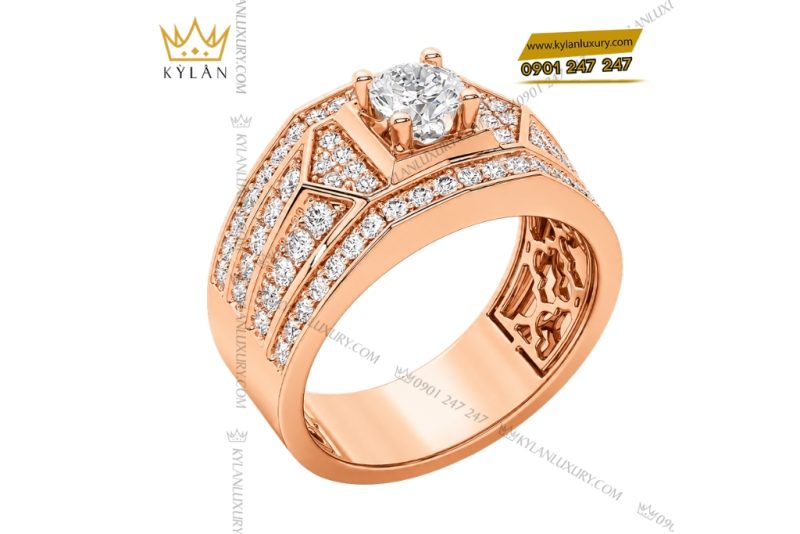 Nhẫn nam vàng hồng Au750 đính kim cương
