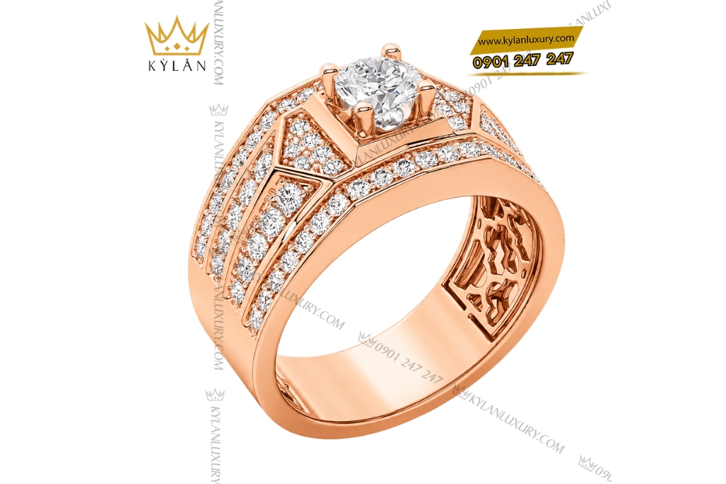 Kỳ Lân Luxury Nhan nam vang hong Au750 dinh kim cuong 6 3 Nhẫn nam vàng hồng Au750 đính kim cương