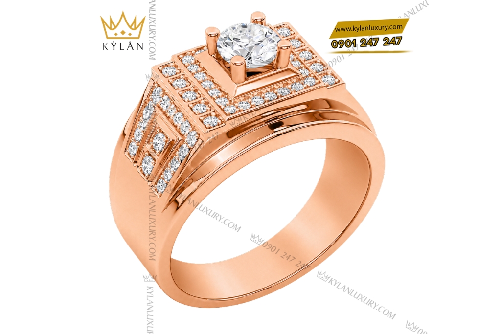 Kỳ Lân Luxury Nhan nam vang hong Au750 dinh kim cuong 6 Nhẫn nam vàng hồng Au750 đính kim cương