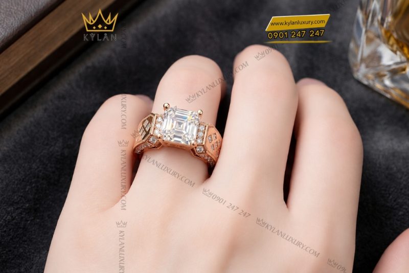 Nhẫn nam vàng hồng Au750 đính kim cương