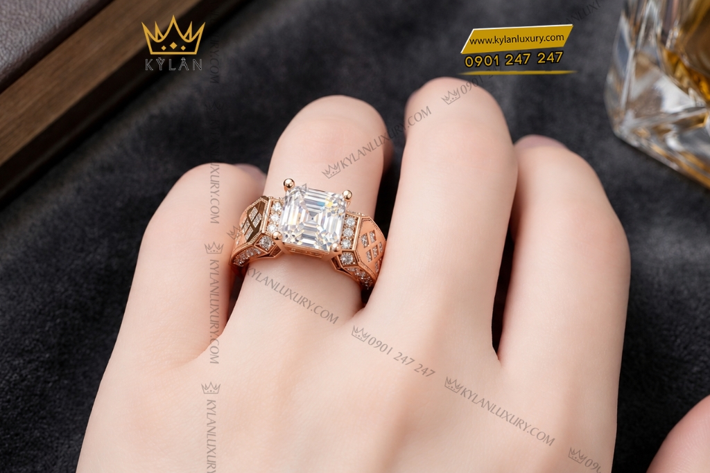 Nhẫn nam vàng hồng Au750 đính kim cương