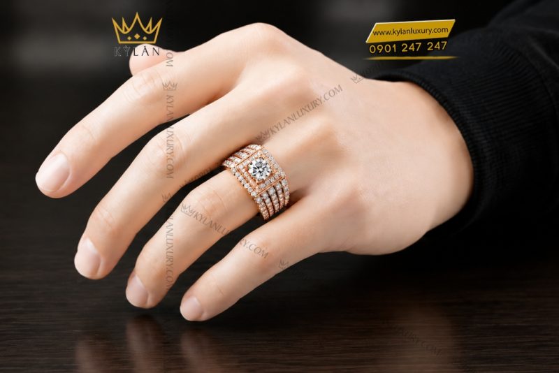 Nhẫn nam vàng hồng Au750 đính kim cương