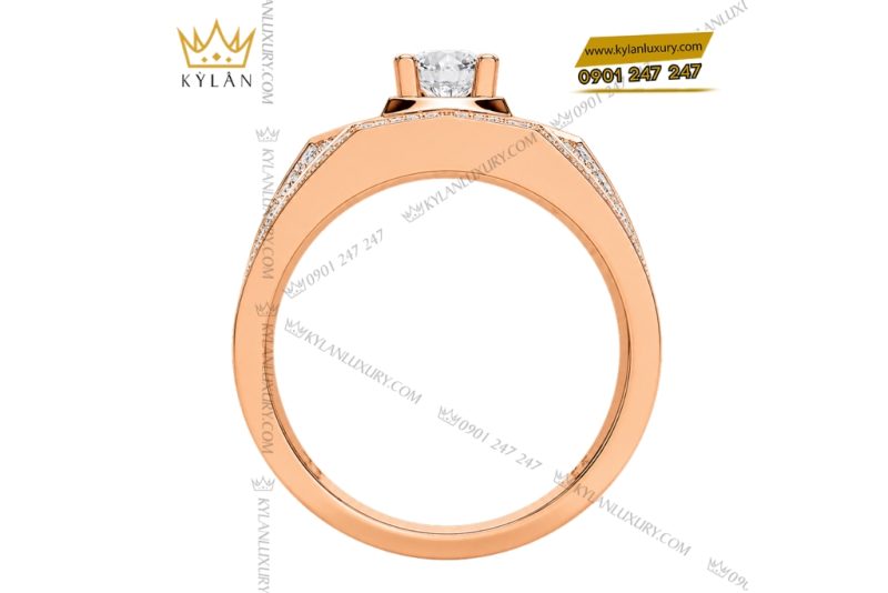 Nhẫn nam vàng hồng Au750 đính kim cương