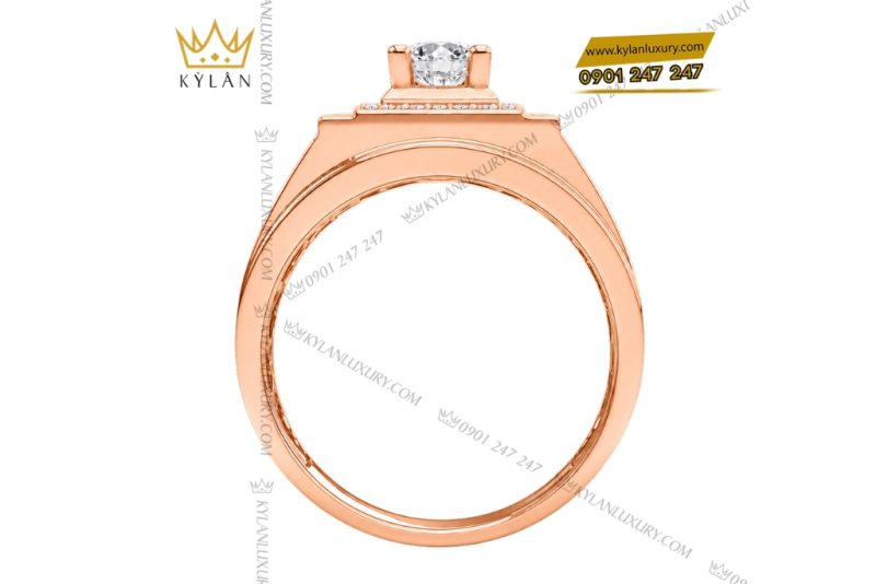 Nhẫn nam vàng hồng Au750 đính kim cương